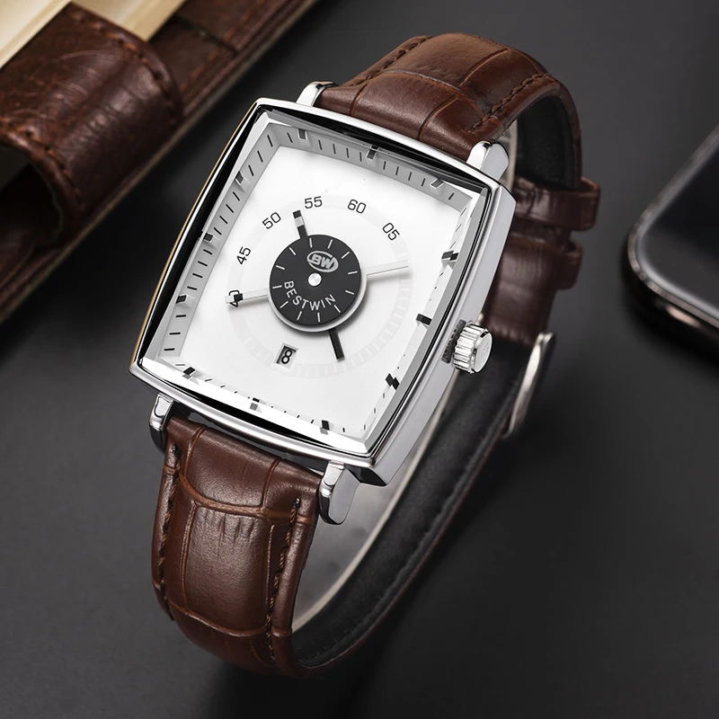 

Fashion personality difference square men's watch waterproof calendar simple leather strap watch for men suitable for daily life