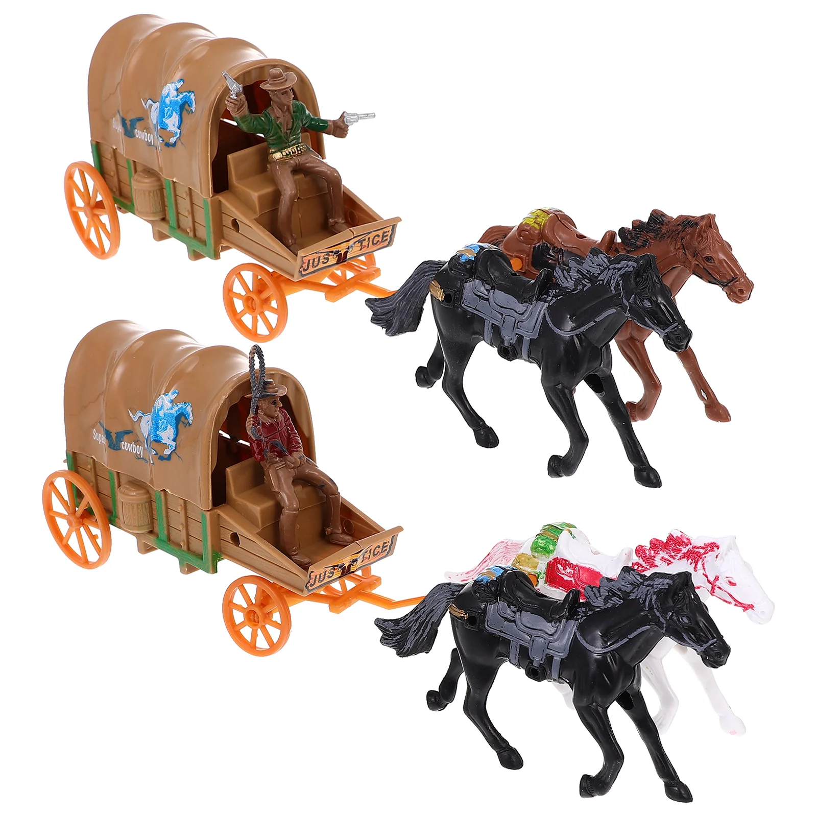 

2 Sets Cowboy Model Toy Home Table Decors Toys for Kids Western Carriage Adornment Plastic Decorations Accessories