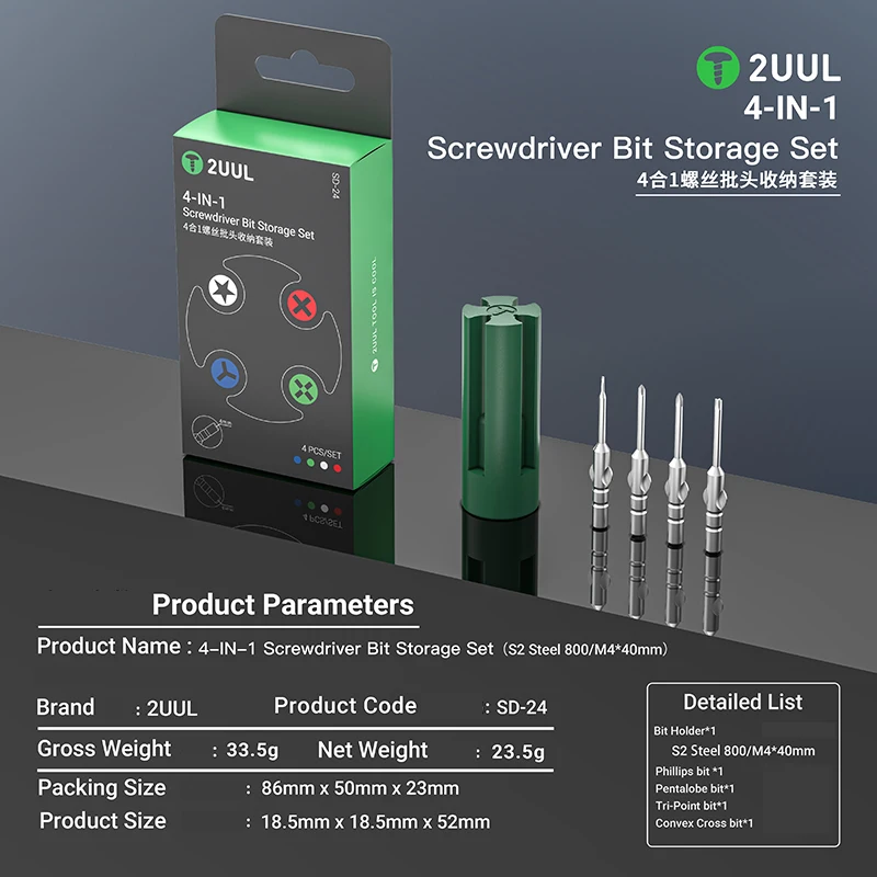 

2UUL SD24 4 IN 1 Screwdriver Bits with Magnetic Storage Set High-Hardness S2 Alloy Steel Precision Bits Screwdriver Bit Set