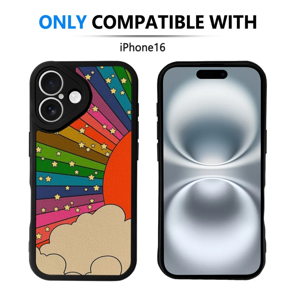 Casing ponsel matahari pelangi 70s, casing kulit silikon untuk iPhone 16 Pro Max