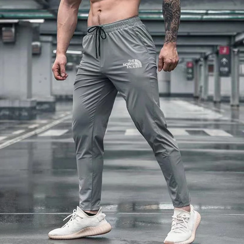 Summer Elastic Men Running Sport Pants Jogging Sweatpants Casual Outdoor Training Gym Fitness Trousers Zipper pocket leggings