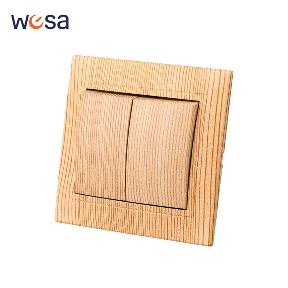 Holz EU-Standard Klassischer Wandkippschalter Ein/Aus-Taste Lichtschalter 2-fach 1-Weg AC Flammhemmende Sprühplastikplatte