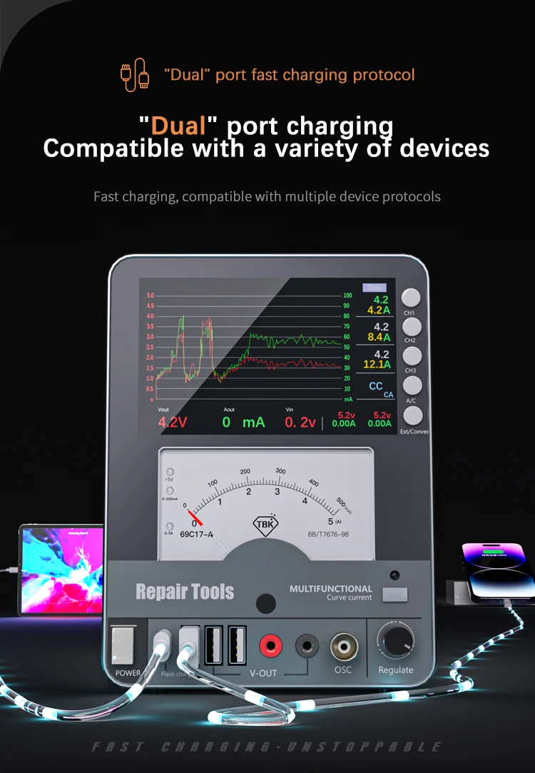 

TBK 217A Curved DC Regulated Power Supply Multiple Ports Charging 150W 30V5A Current Voltage Hyperbola Limiting Repair Tools Set