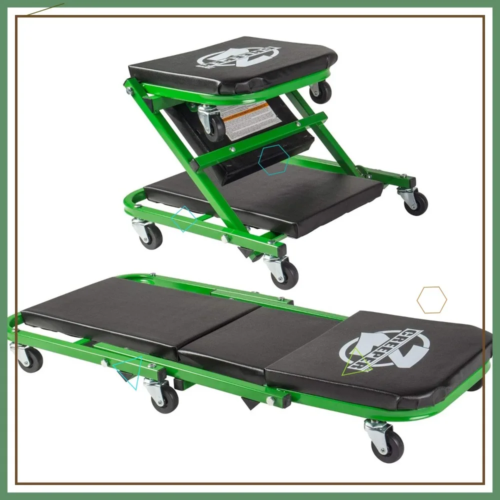 مقعد زاحف ميكانيكي عالمي مع 6 عجلات دوارة، سعة 300 رطل، أسود/أخضر