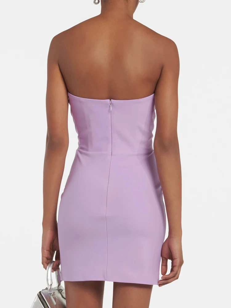 Women Summer Sexy Strapless Backless Key Hole Purple Black Mini Bodycon Bandage Dress 2024 Elegant Evening Club Party Dress