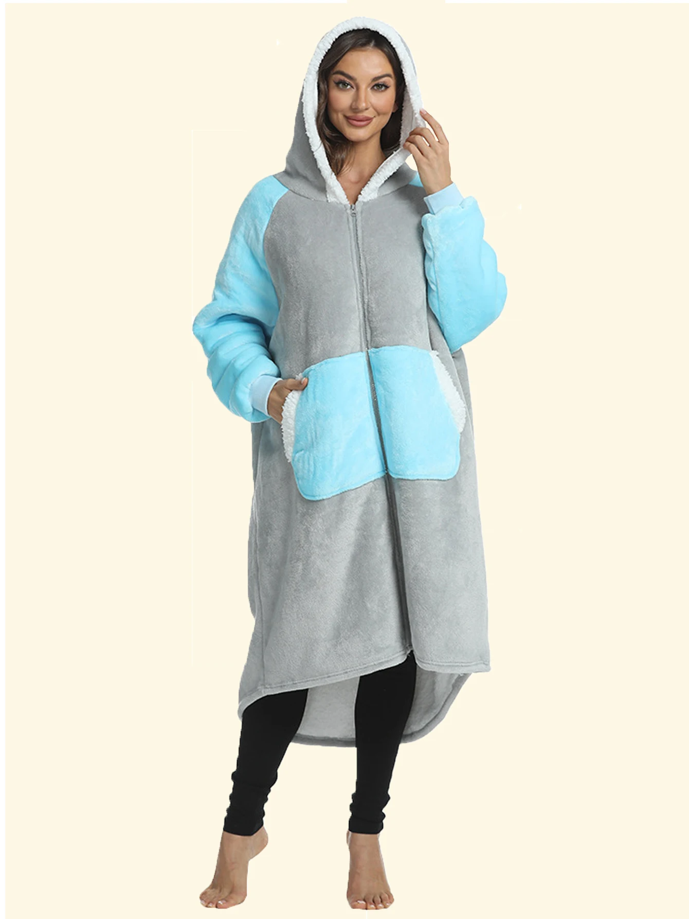 A Zipper Style Color Matching Successive Cap Coat Winter Europe And The United States Loose Warm Hoodie Lazy Blanket Winter Woma