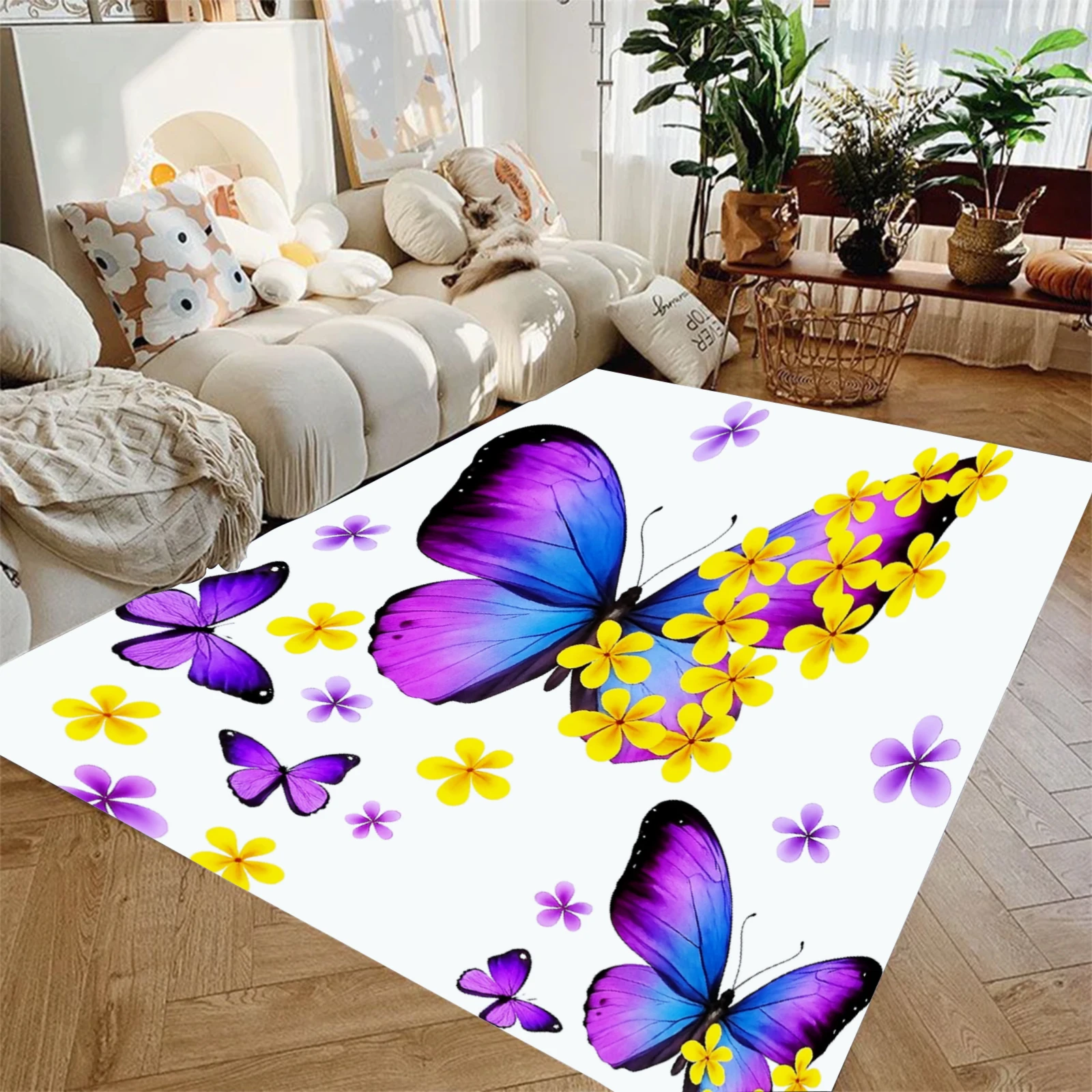 

1pc Carpet Colorful Butterfly 3D Print for Bedroom Decor Kid Non-slip Parlor Floor Mat Surface Comfortable Carpet Birthday Gift