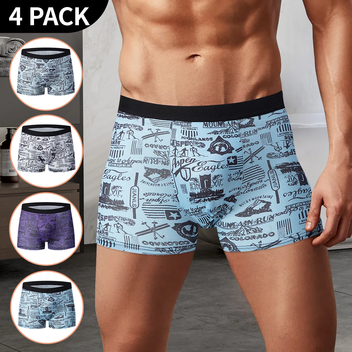 4/5 Pcs Men\'s Fashion Printed Underwear Comfortable Joker Boxer Plus Size 5XL Adolescent Multicolor Mix Shorts Middle-aged Boxer