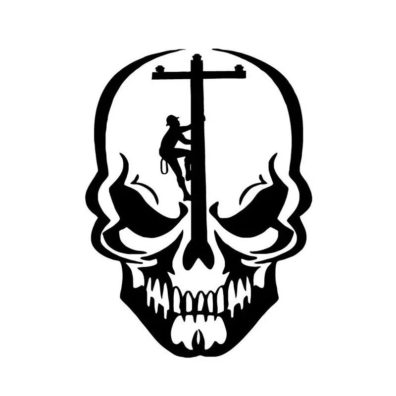 Skull Electrician Decals High Quality Car Window Decoration Personality Pvc Waterproof Decals Black/white, 18cm*13cm
