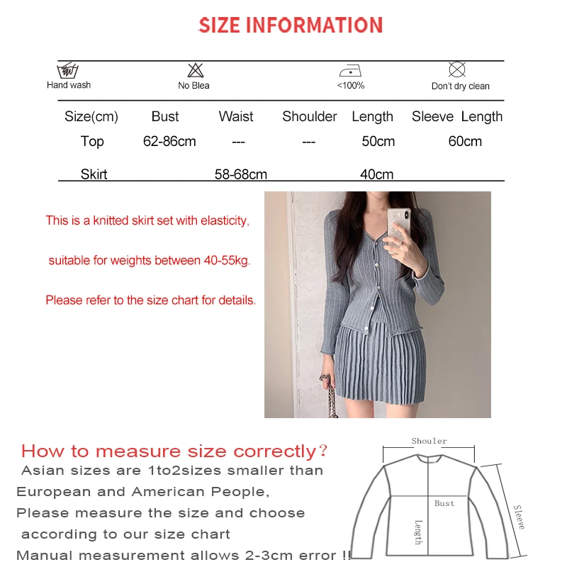 HELIAR Women Casual Knitted 2 Piece Set Single-breasted V-neck Top And High Waist Mini Pleated Skirt Solid Outfits Suit Spring