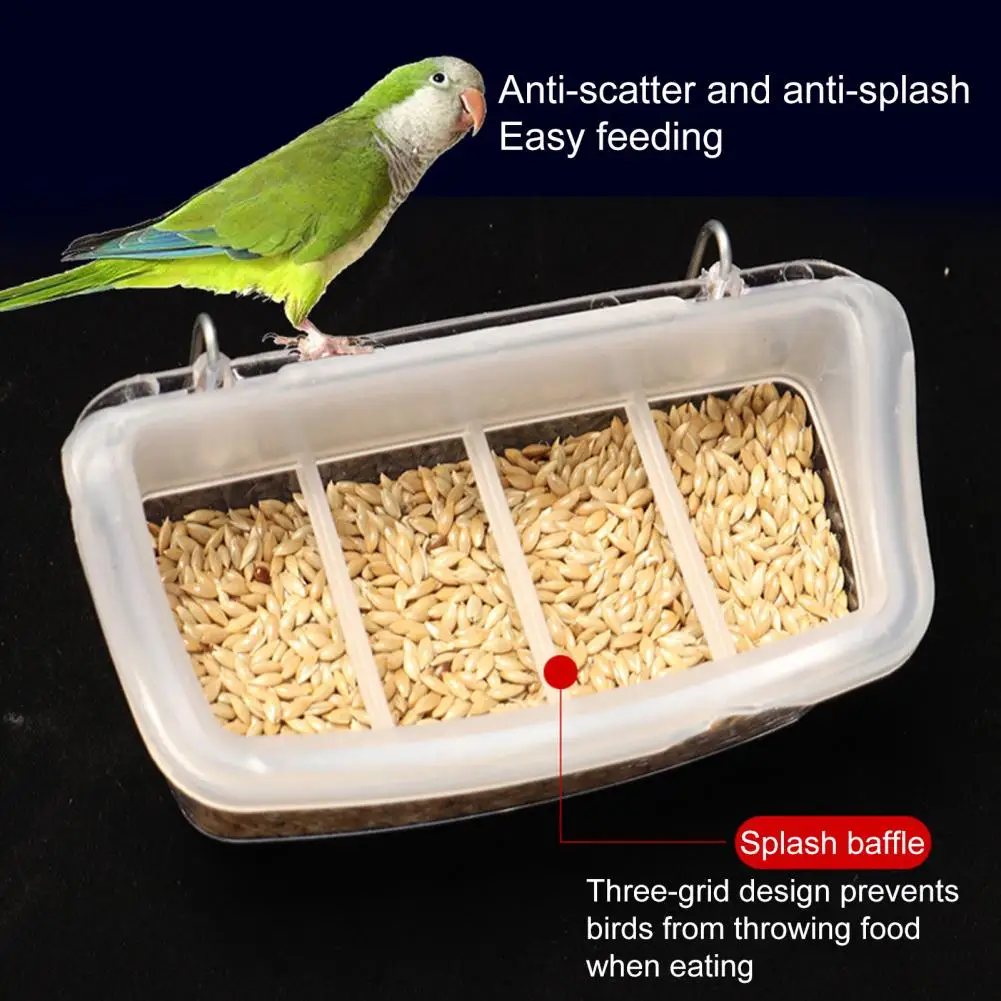 Bird Food Box Hanging Bird Feeders for Cage Aviary Durable Transparent Boxes with Anti-splash Grids for Pigeons Parrots Canaries