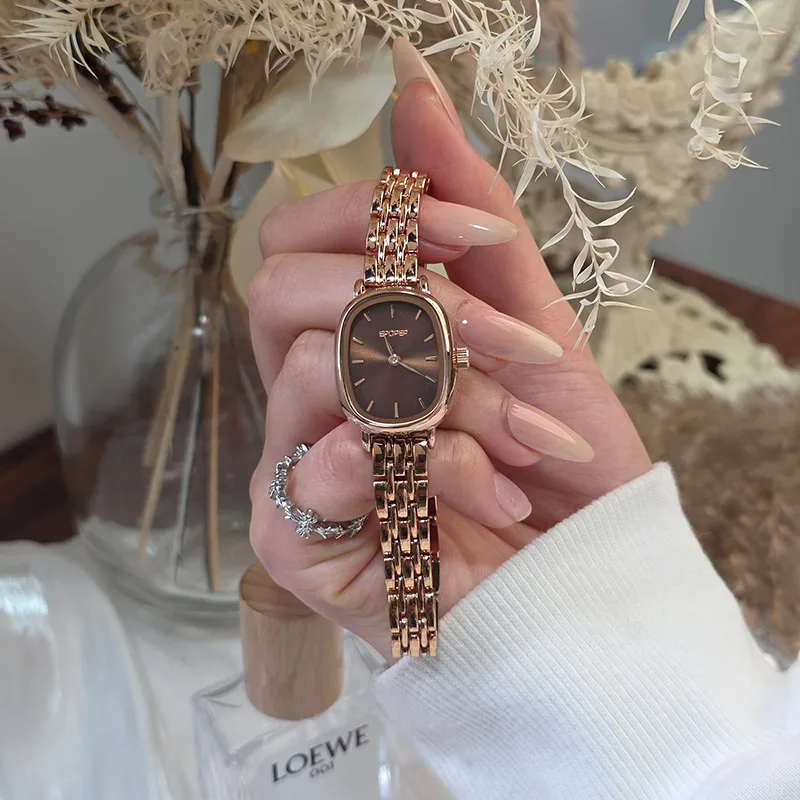 Rose Gold Oval Retro Style Minority Temperament Minimalist Hundred Match Women's Commuter Watches High Grade Design Quartz Watch