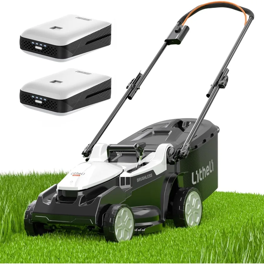 16 Cordless Brushless Electric Lawn Mower with 6 Height Adjustments and 2 x 4.0Ah Batteries Ideal for Large Gardens and Lawns O