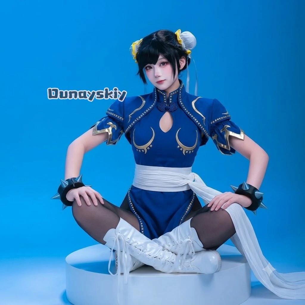 ​​Chun-Li Cosplay Costume Wig Uniform Full Set Character Outfit Halloween Role Play Carnival Party Game Performance Clothes