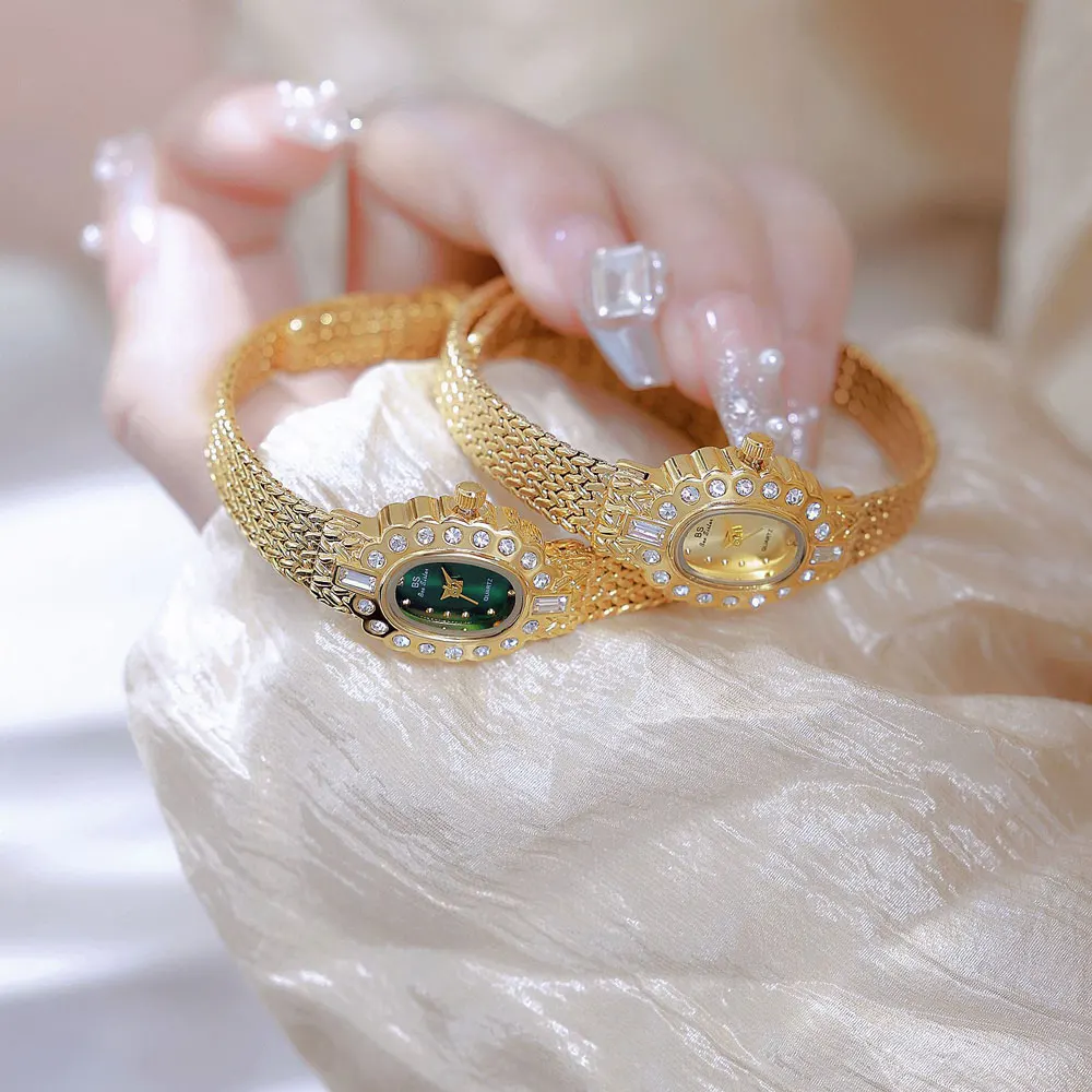 Luxury Simple Gold Women’s Quartz Watch Small Dial Diamond Bracelet Elegant Ladies Wristwatch Fashion Dress Gift