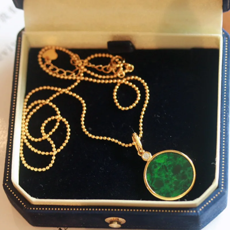 

Grade-A Natural Jadeite Pendant Necklace, S925 Gold-Plated Chinese Blessing Plaque Jewelry