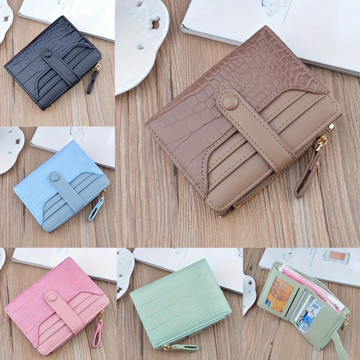 Ladies Macaron Short Fashion Korean Purse Crocodile Zipper Multi-Slot Everyday Everything Fresh Ladies Purse