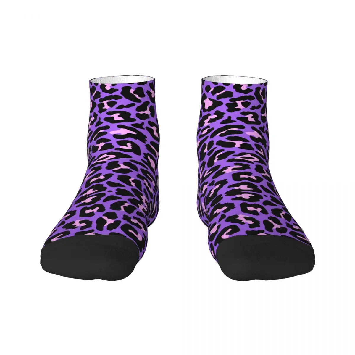 Calcetines personalizados Kawaii neón púrpura y rosa leopardo sin costuras patrón hombres mujeres cálidos estampado 3D Animal guepardo calcetines deportivos de fútbol