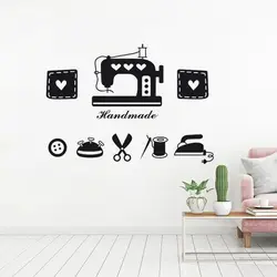 Sewing Shop Wall Stickers Sew Machine Wall Decor Iron Button Scissors Vinyl Decals Clothing Store Decoration Stitching Heart