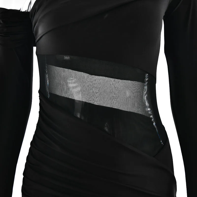 ZHIO Neues Kleid mit schrägem Kragen und langen Ärmeln, sexy schulterfreies Maxikleid mit seitlichem Schlitz, elegantes rückenfreies enges langes Clubkleid für Damen – Detail 17