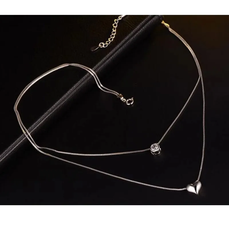 Women's 925 Sterling Silver Double-Layer Heart-Shaped Necklace