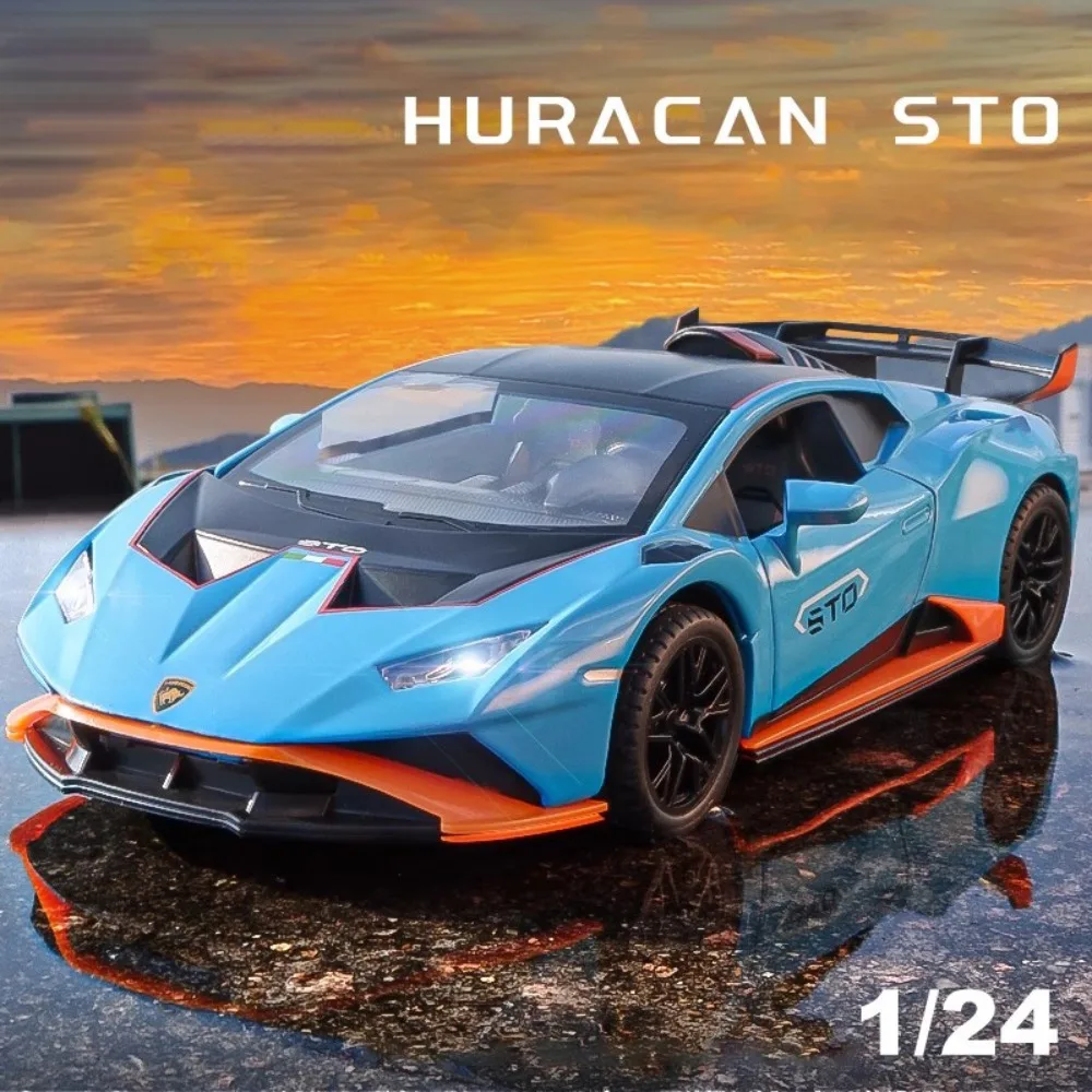 

Масштаб 1:24 Huracan STO Revuelto, модель спортивного автомобиля, игрушка, литой под давлением сплав, звук, свет, двери, открытые модели автомобилей, детские подарки
