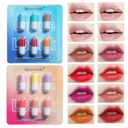 6pcs/set Mini Cute Capsule Lipstick Set with Lip Balm Moisturizing Waterproof Non-stick Cup Carry Pill Lipstick Lips Makeup Gift