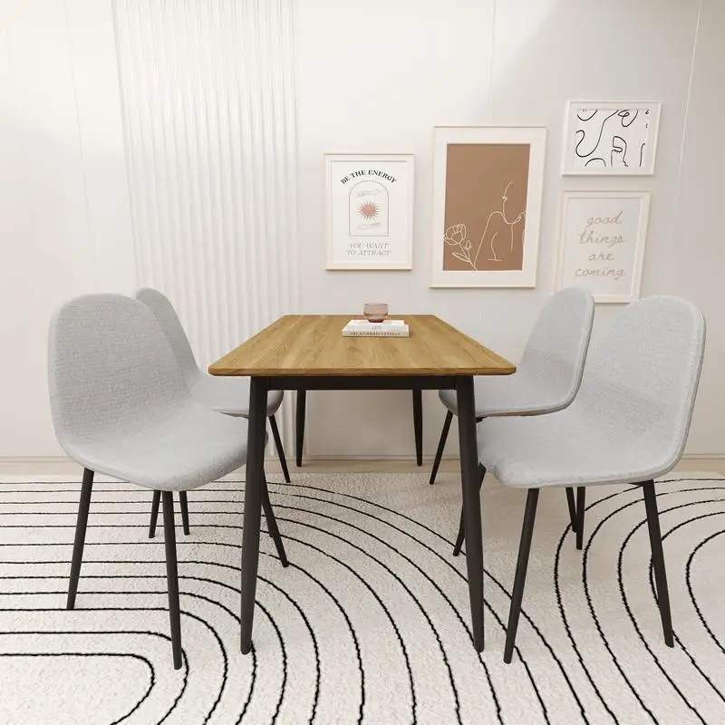 طقم طاولة طعام وكرسي من الخشب الحد الأدنى الحديث، طقم طاولة مطبخ مكون من 4 قطع، تصميم قوي ومتين، سهل التجميع،