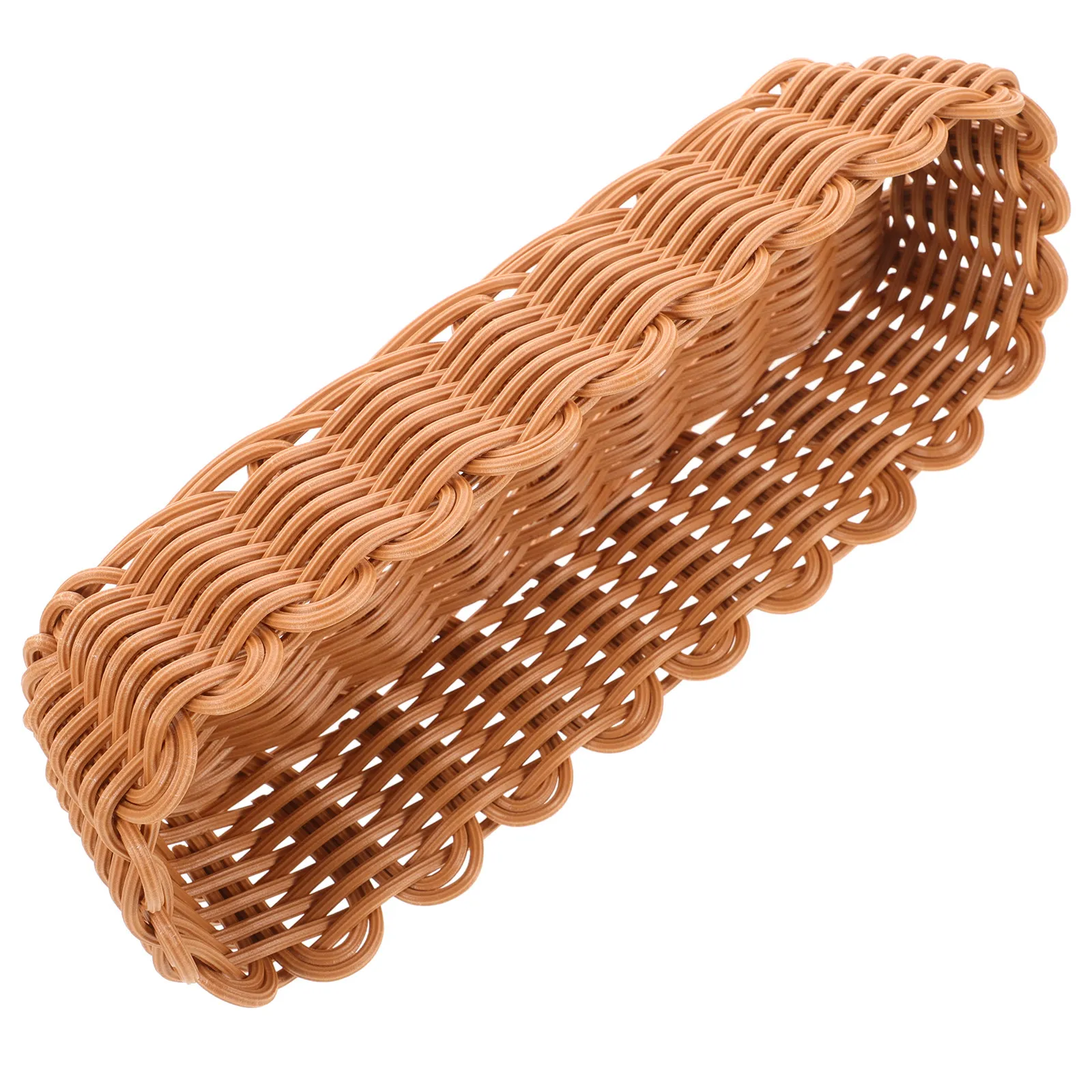 Rectangular Imitation Rattan Storage Basket Woven Plastic Tableware Organizer for Kitchen Shelf Tabletop Utensil Towel Jewelry