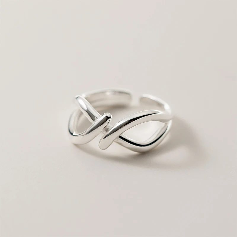 Foxanry Silver Color Lines Crossed Geometric Rings For Women Couples Minimalist Creative Design Sweet Elegant Daily Jewelry Gift