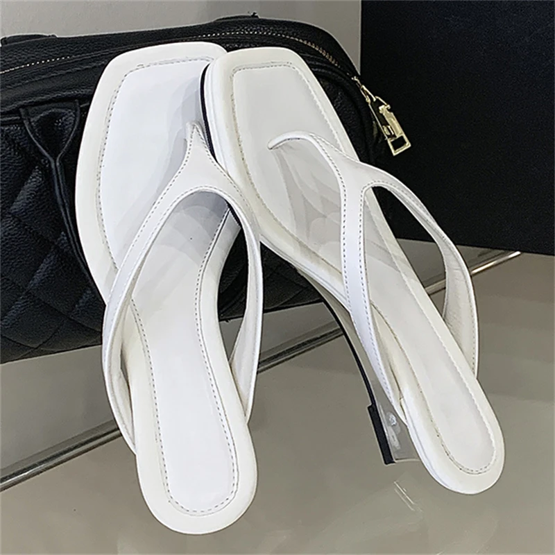 

Sexy Square-Toe Clip Toe Slippers for Women Fashion Wedges Slide Sandals Concise Comfortable Outdoor Flip-Flops Zapatos De Mujer