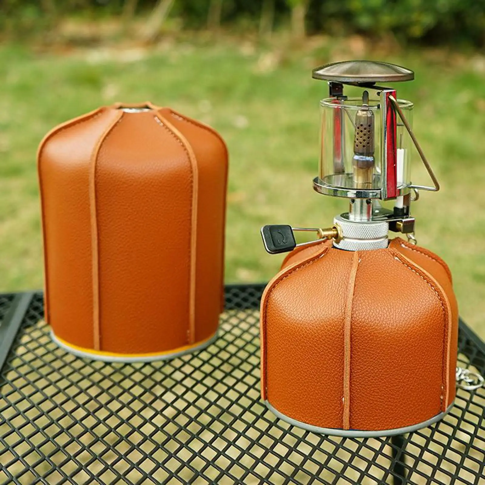 Outdoor Camping Flat Gas Cylinder PU Leather Cover Retro Lamp Fuel Tank Protective Cover Propane Tank Cover High Mountain Stove