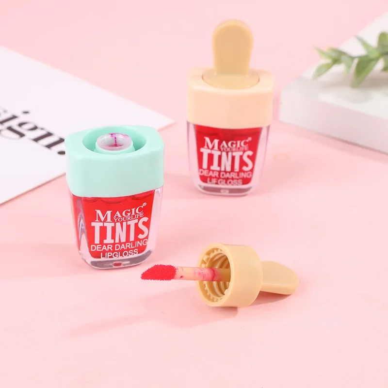 Juego de lápices labiales líquidos con diseño de helado, 12 piezas, tinte labial resistente al agua, maquillaje de larga duración, cosmético rojo, maquillaje facial