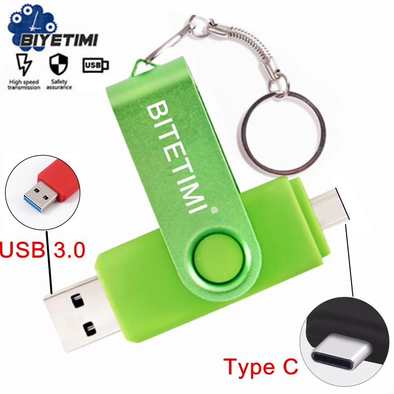 Biyetimi usb type c flash drive 128 gb 64g pendrive 8 gb Pen drive 64 gb Type-C 32 gb memory stick u-disk 3.0 voor PC