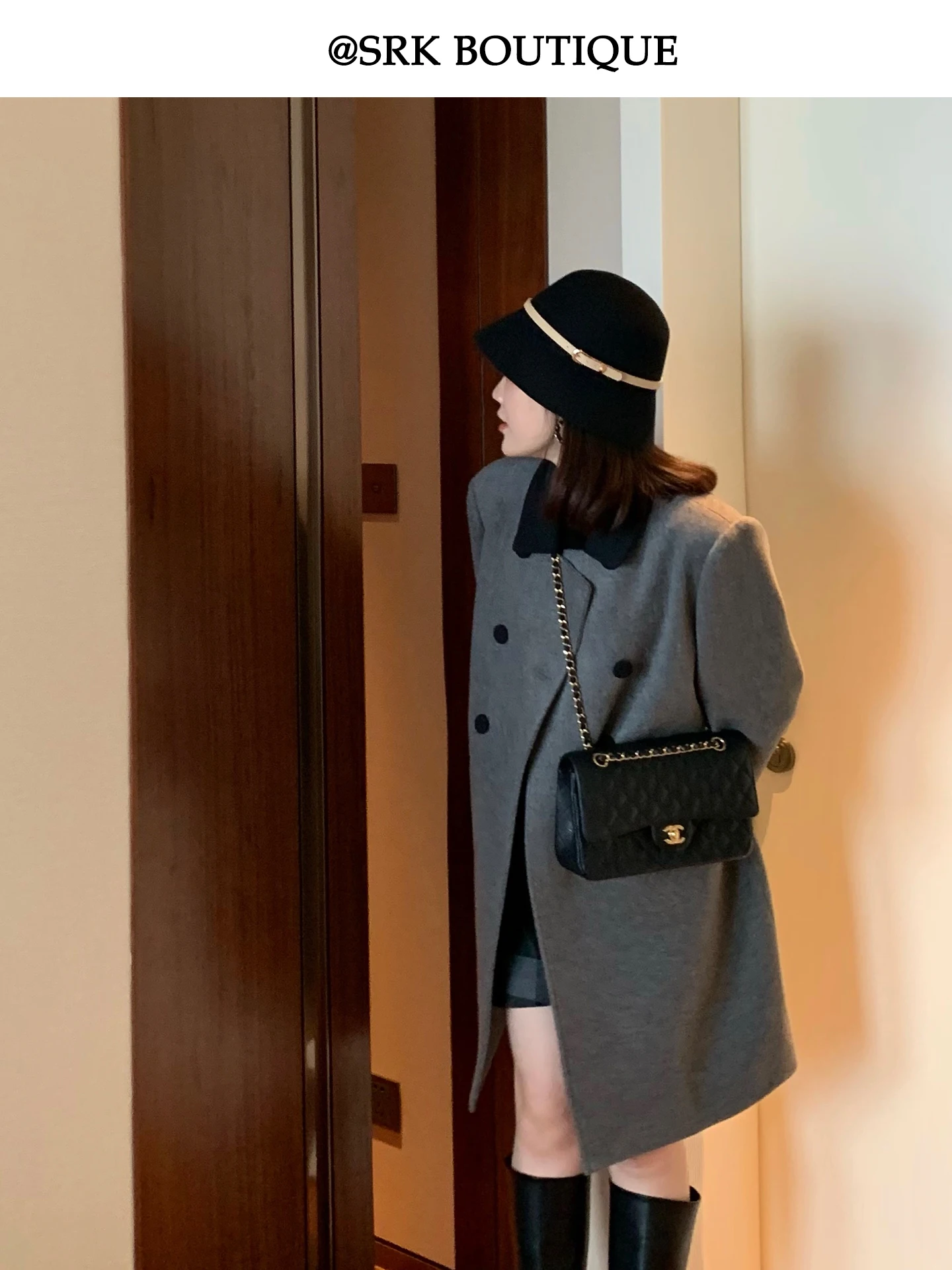 

Женское шерстяное твидовое пальто SRK High-eld средней длины с хлопковой подкладкой, французский стиль, свободный крой, теплое, утолщенное, зимнее