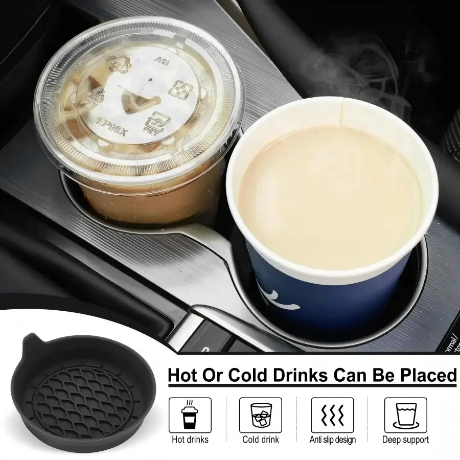 Car Cup Holder Pad - Non-Slip Car Cup Mat, Insert Coaster Mat Anti-Rattle Silicone Cup Mat with Handles & Raised Edge for Car, T