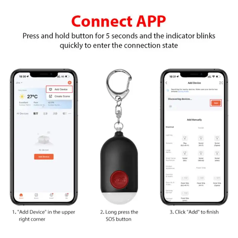 Tuya Intelligent Self-defense Alarm Locator Personal Alarm LED Lighting For Women Children Outdoors Safety High Decibel Alarm