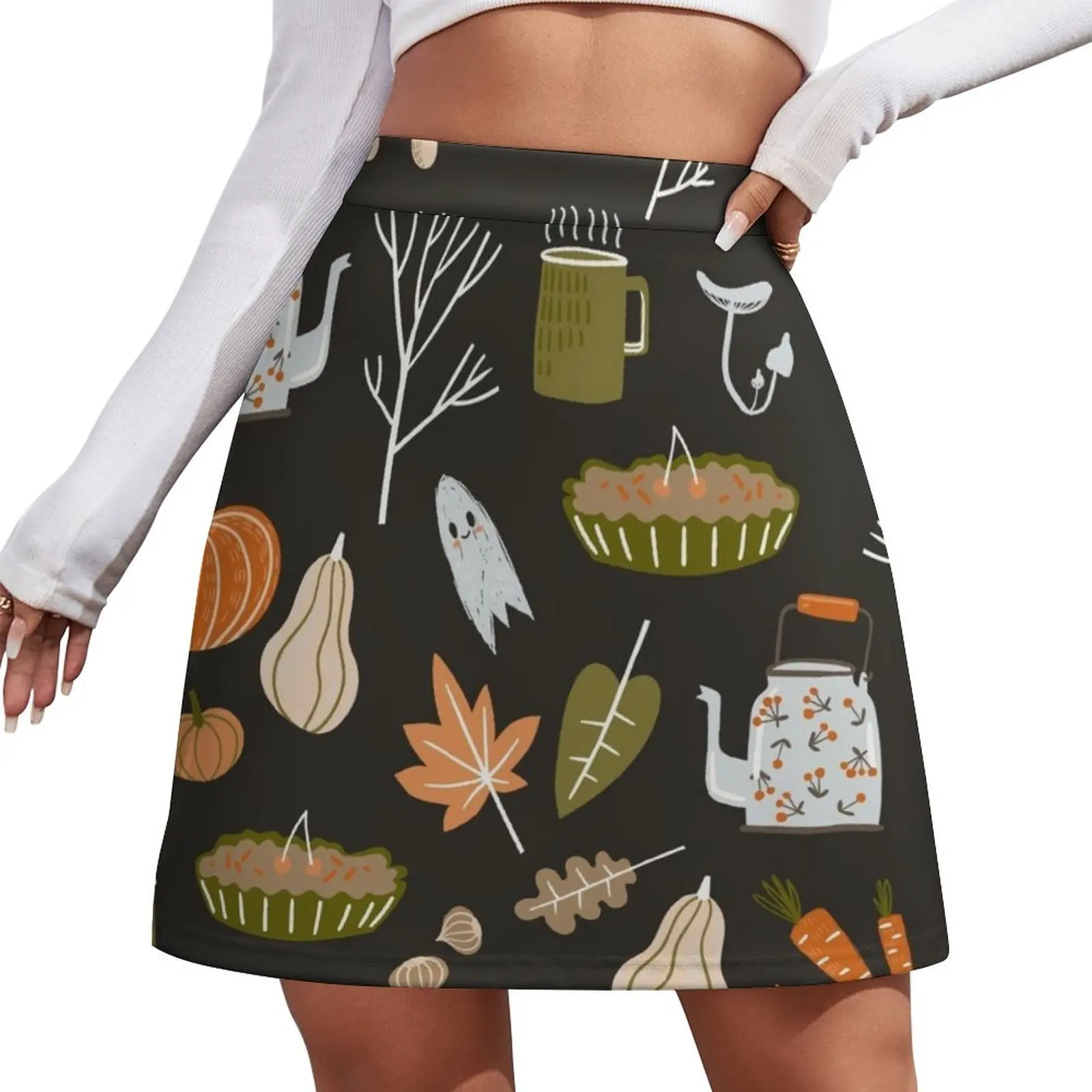 Fall seamless pattern with cozy nature elements. Mini Skirt womens clothing 90s aesthetic micro mini skirt extreme Mini Skirt