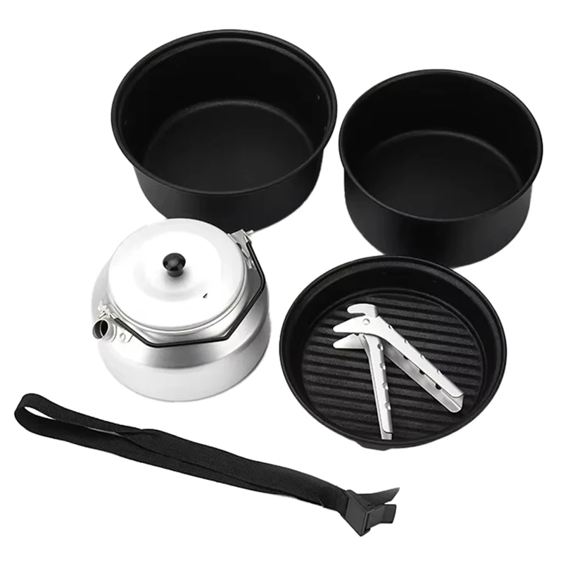 

ABBN-5-Piece Non-Stick Camping Cookware Set With Kettle, Ideal For Outdoor Cooking And Camping Adventures, Easy To Clean