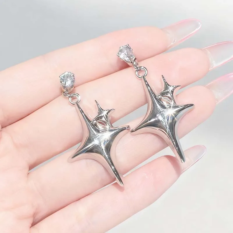 بسيطة فضية اللون ستار أقراط للنساء اللؤلؤ المحيطي كوكب إسقاط أقراط فاسق Y2K لطيف ارتداء اليومي مجوهرات هدايا الحفلات #4