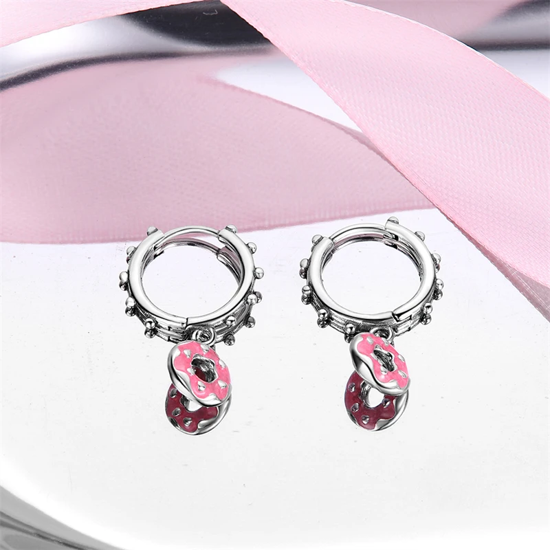 Women\'s 925 Silver Teddy Bear Rabbit Donut Pink Theme Sweet Romantic Priginal Design Earrings Engagement Party Exquisite Jewelry