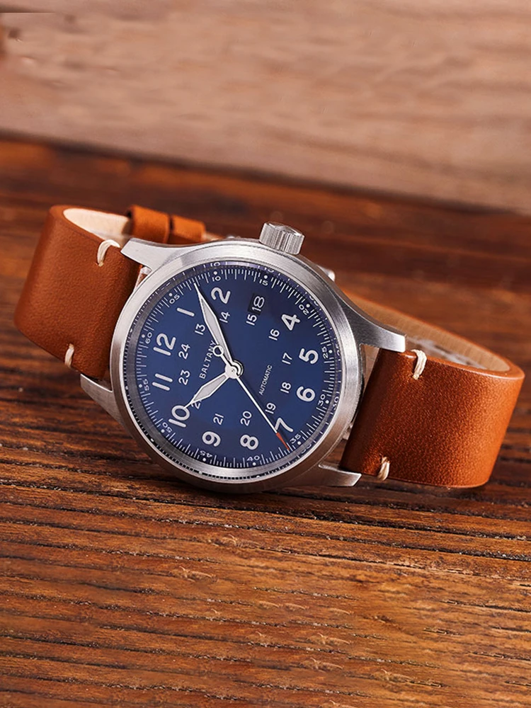 Imagem -04 - Baltany-vintage Relógio Automático Militar Masculino 39 mm Retro Nh35 Relógios de Pulso Mecânicos Esportes Piloto Relógios Luminosos Homenagem