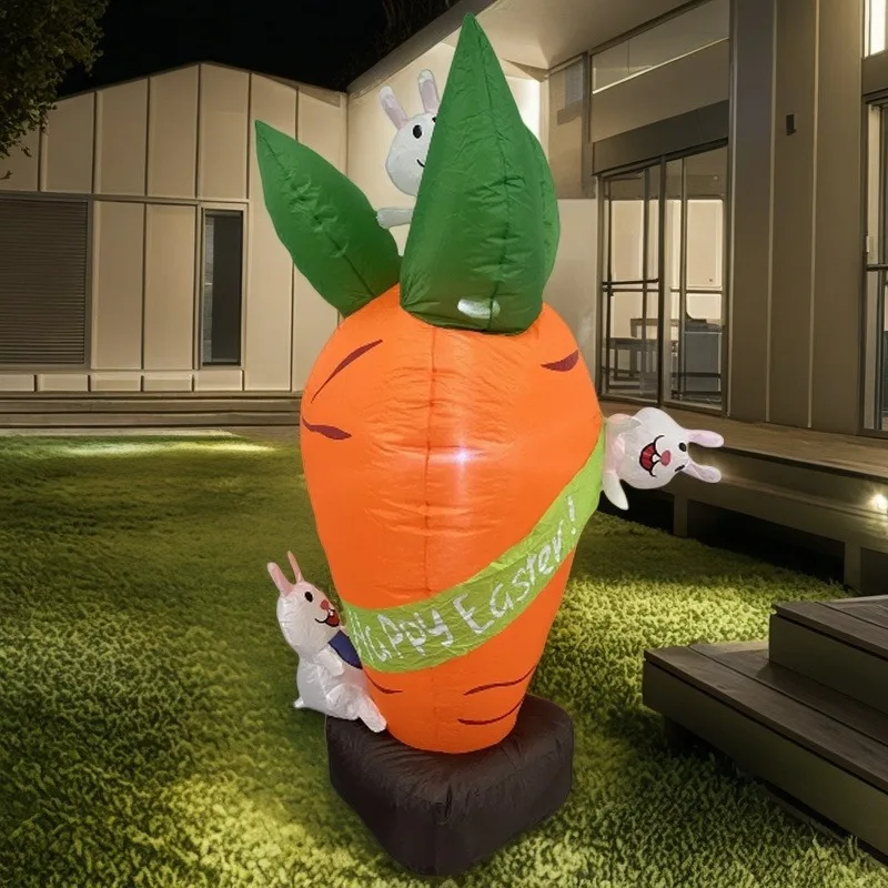 

New Easter Inflatable Carrot Bunny with LED Light Cute Holiday Party Decoration Festival Home Table Decor for Easter Celebration