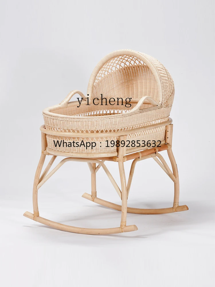 AG Rattan Berço de bebê dormindo à moda tradicional 0-2 anos de idade Cama de bebês Cama de vime real Berço móvel
