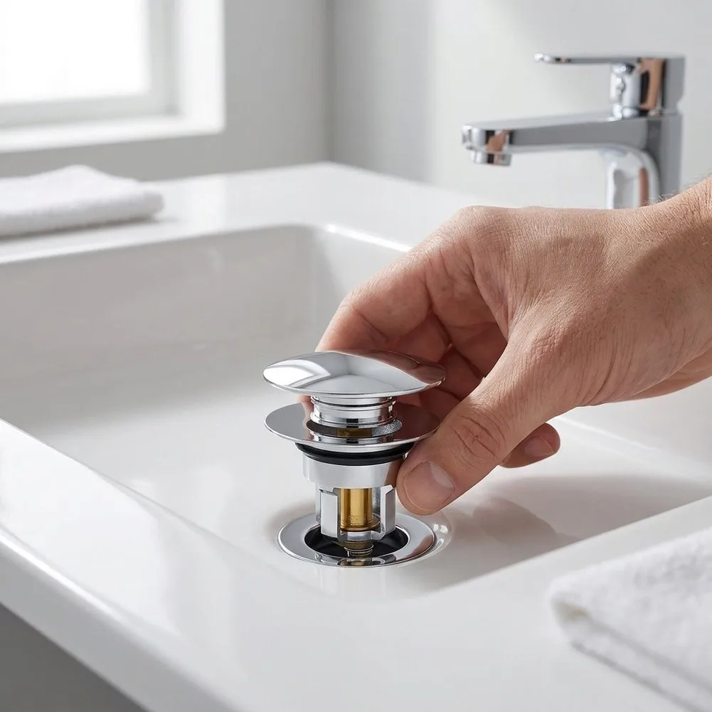 Solid Brass Spring Loaded Sink Drain Stopper with 68mm Lift Height and 48mm Closed Height for Comfortable Water Control