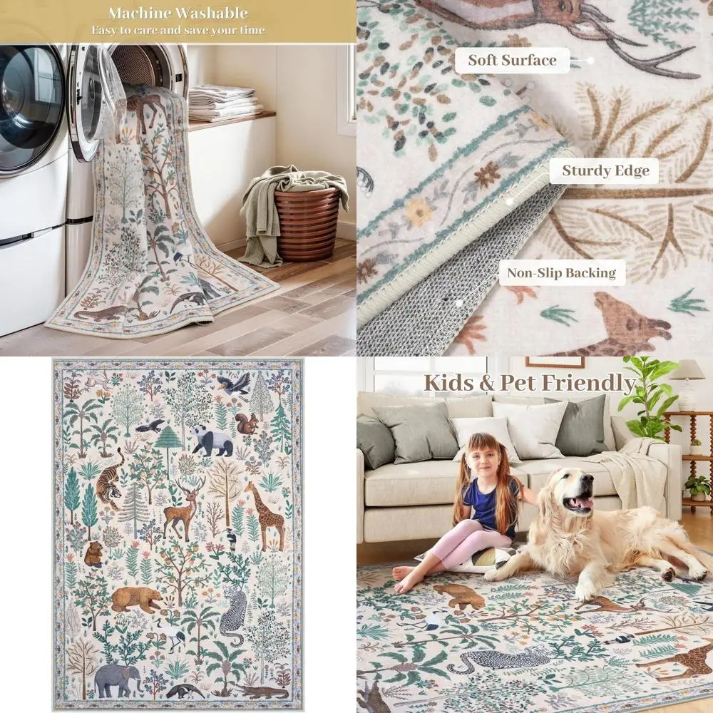 

5x7 Soft Modern Jungle Print Rugs, Ultra-Thin, Stain Resistant for Living Room, Bedroom, Dining Area, Playroom, Nursery