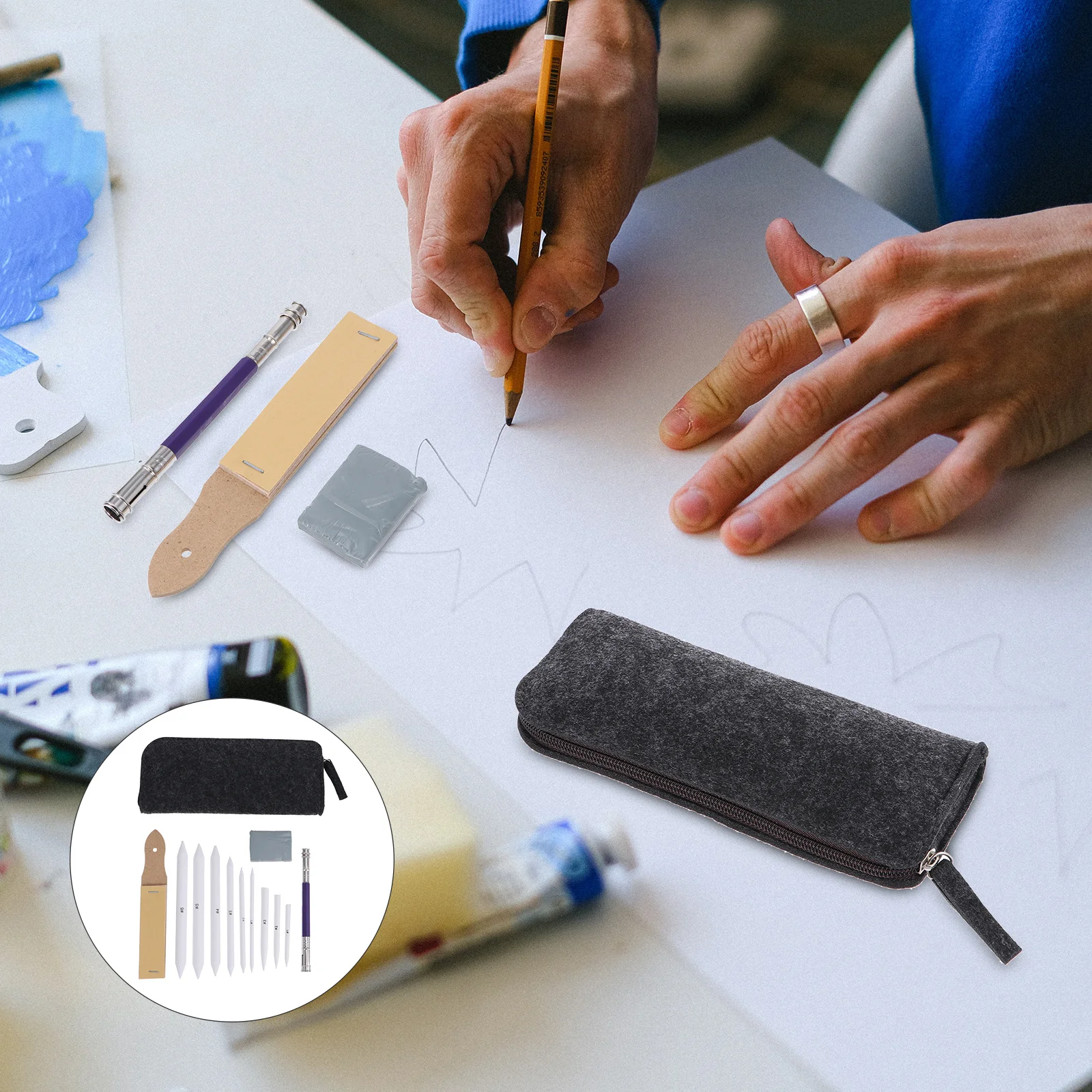 19Pcs Wipeable Paper Pen Set Great Sketch Brush Dim Beautiful Effects Screen Smudge Pen Sketch Tool Set Blending Stump