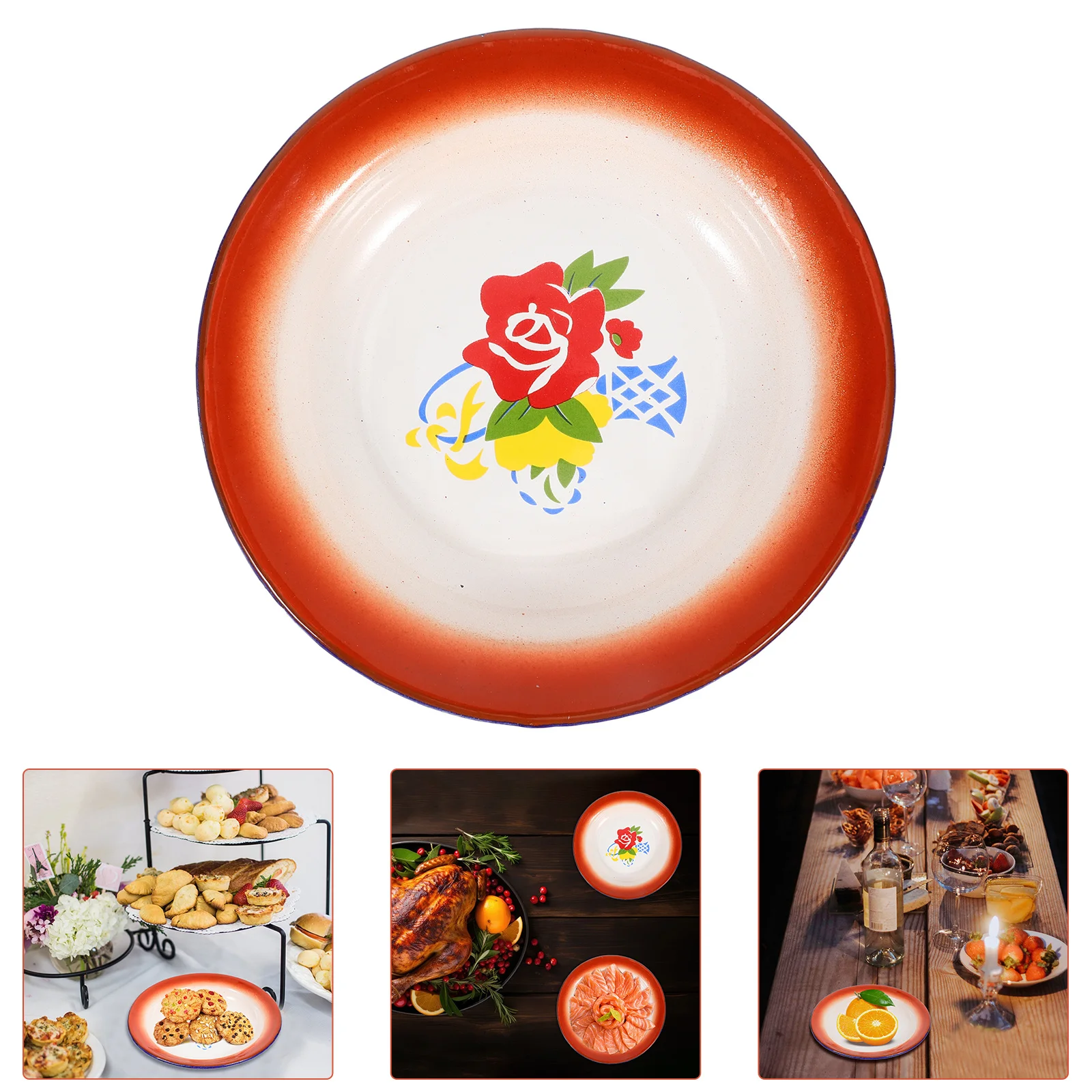 

3Pcs Chinese Style Enamel Dish Red Flower Tableware Set for Snack Fruit Dessert Serving Home Party Picnic