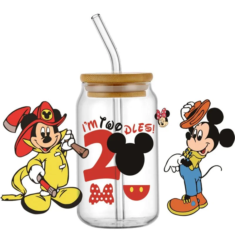 Miniso 3D UV DTF Transfers Sticker Mikey Mouse Serie Decal Cup Wrap for 16oz Libbey Glasses DIY Washable Mug Sticker