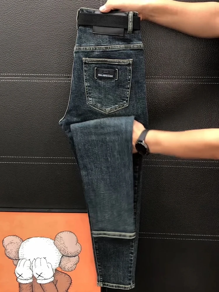 

Новые мужские джинсы из денима для осени и зимы, модные, высококачественные, деловые, со средней посадкой, зауженные, приталенные, китайского производства